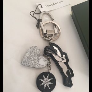 NWT Longchamp Silvertone Keychain With Charms
